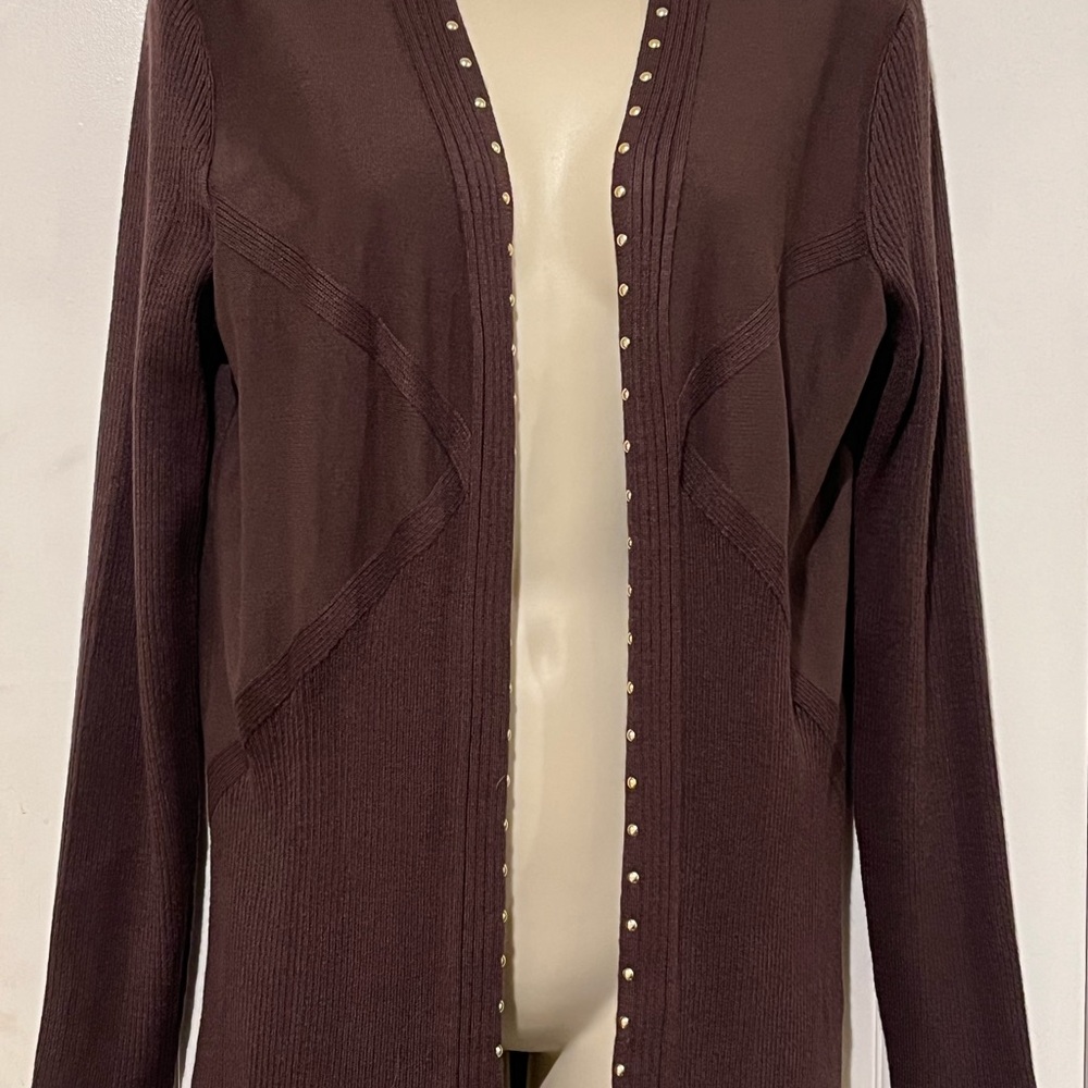 NWT Allison Daley Brown Cardigan with Studded Trim